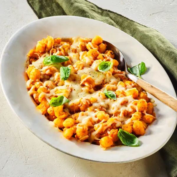 Gegratineerde mini gnocchi met groentesaus