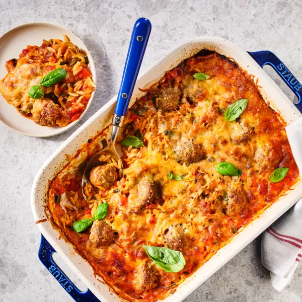 Orzo ovenschotel met gehaktballetjes