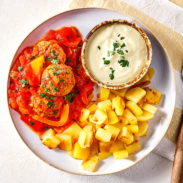 Spaanse gehaktballetjes met patatas bravas