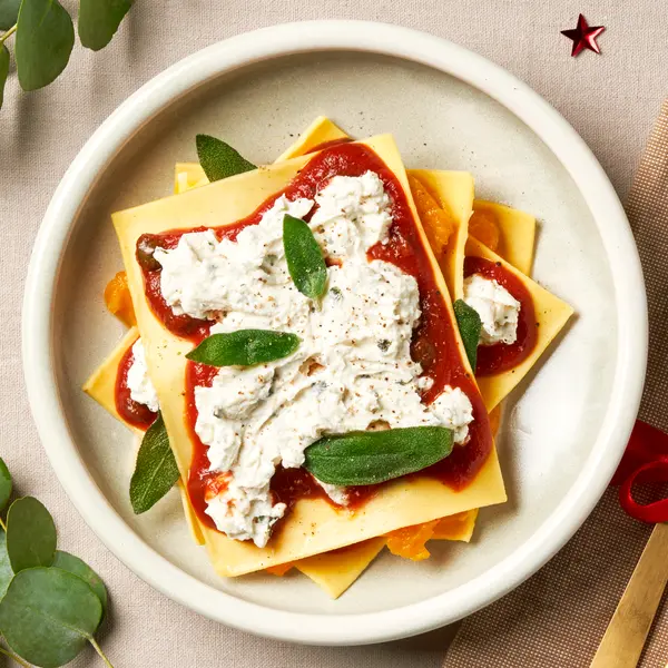 Open lasagne met pompoen, ricotta en salie