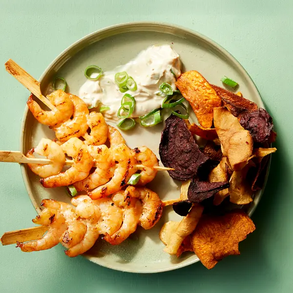 Gamba’s met honing-knoflooksaus