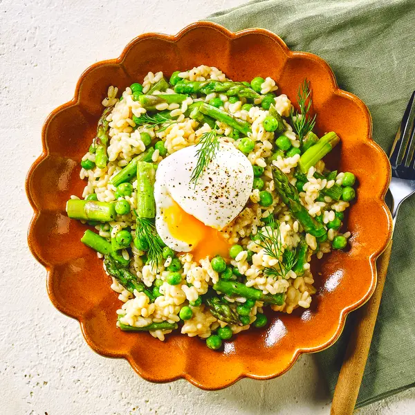 Supersnelle risotto met asperges en ei