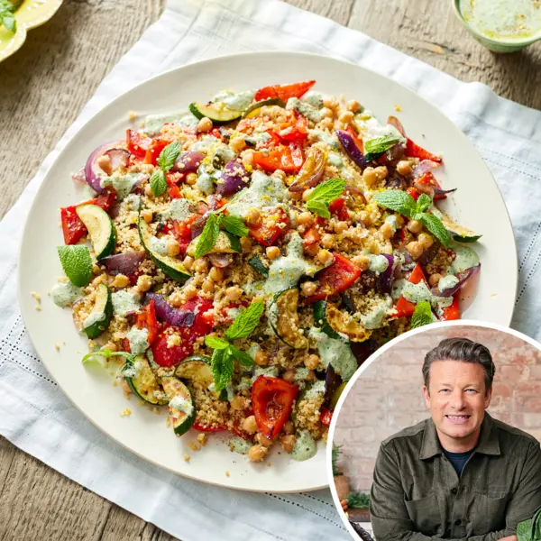 Couscoussalade met regenboog-groenten