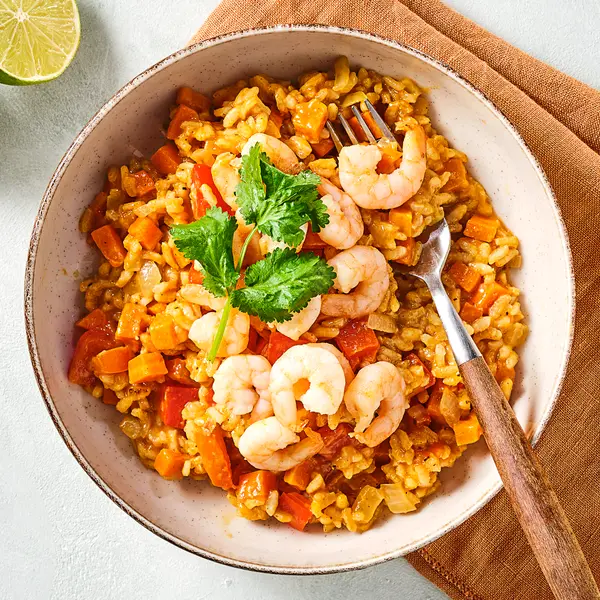 Curry-risotto met garnalen
