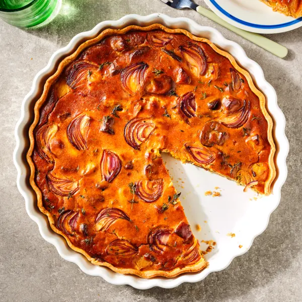 Quiche met cottage cheese en pompoen