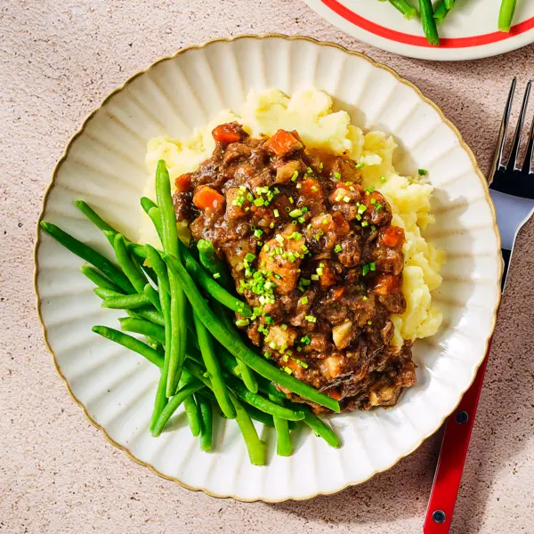 Hertenpeper met haricots verts en puree