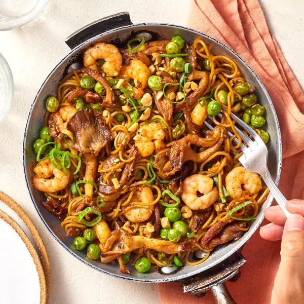 Gebakken noedels met garnalen