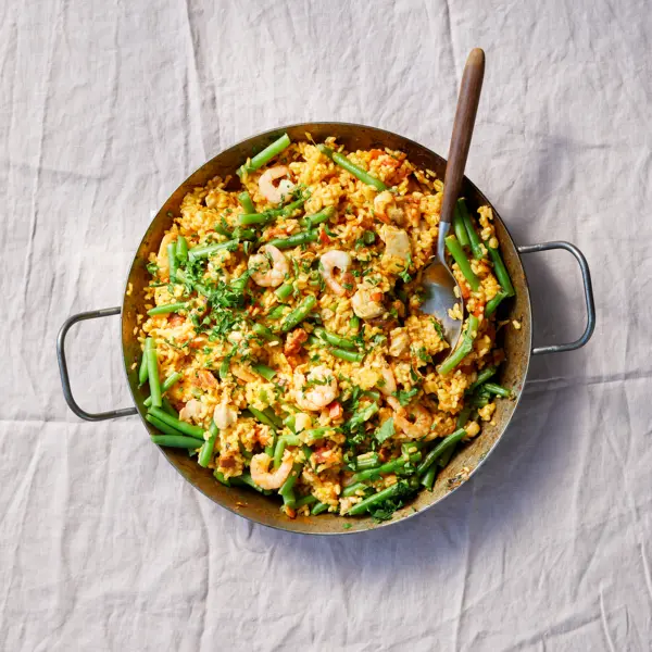 Paella met sperziebonen