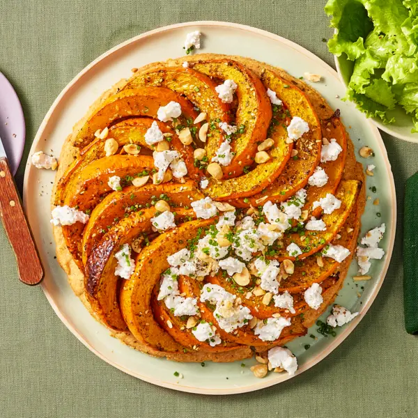 Franse tarte sablée met geroosterde pompoen