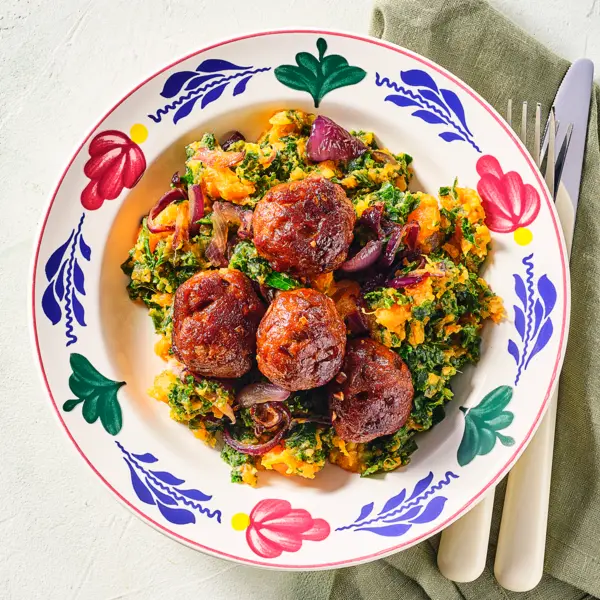 Boerenkoolstamppot met kipgehaktballetjes