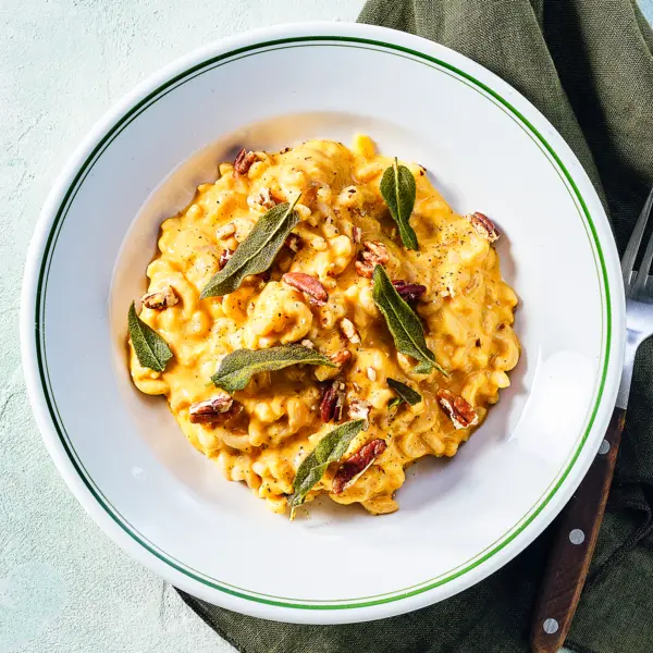 Volkoren mac and cheese met pompoen