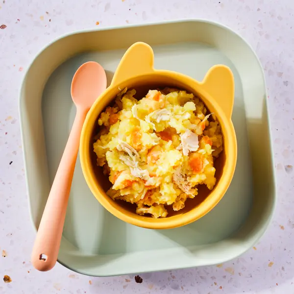 Aardappel, kip, wortel, bloemkool en zuivelspread