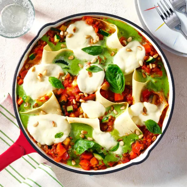 Panlasagne met basilicum-crème